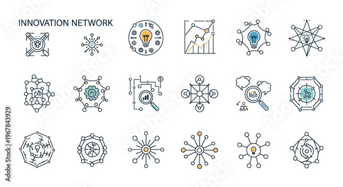 Innovation Network Icons: Ideas, Connection, Growth, Technology, Brainstorming, Strategy
