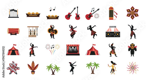 Indonesian Traditional Music and Dance Icons Set