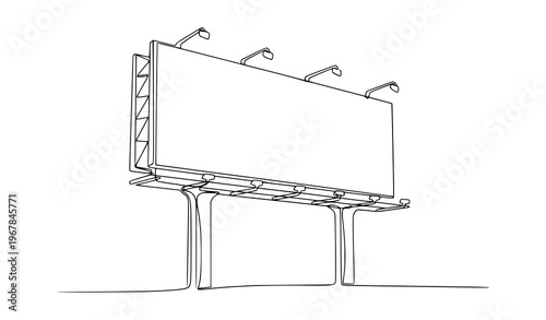 Continuous one line outdoor billboard blank advertising vector illustration isolated on white background