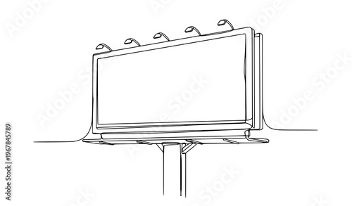 Minimal one line outdoor billboard advertising space vector illustration isolated on white background