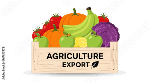 Fresh Produce Harvest in Wooden Crate: Agriculture Export Concept