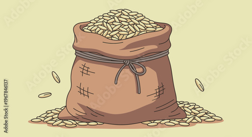 Full Burlap Sack of Grain Overflowing with Grains and Seeds