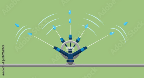 Garden Sprinkler Watering Plants on Green Background - Irrigation System