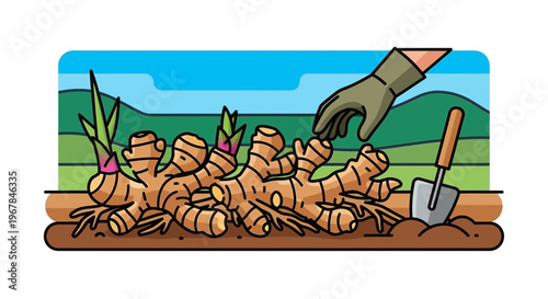 Ginger Harvest: Hand Harvesting Fresh Rhizomes from Garden Bed