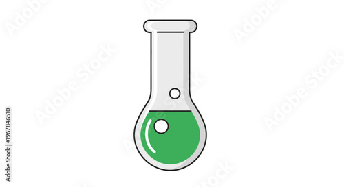 Green liquid in a laboratory flask, science experiment icon, clean vector illustration