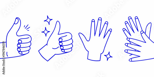 Collection of hand gestures thumbs up open hand and pointing fingers