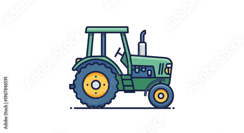 Green Tractor Illustration - Farming Vehicle on White Background