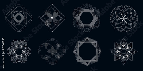 Geometric abstract designs a collection of intricate wireframe style shapes