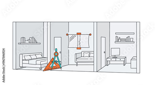 Interior Design Planning: Bedroom, Living Room, and Workspace Layout