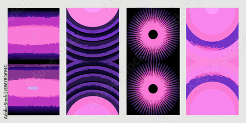 Abstract geometric patterns in vibrant pink and purple hues showcased