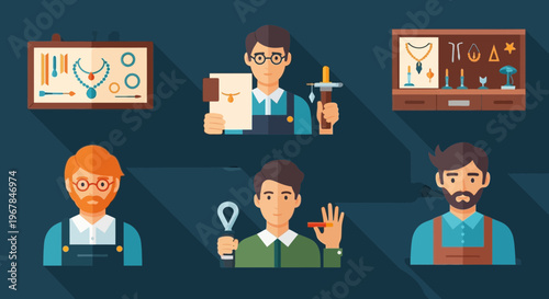 Jewelry making workshop, artisans creating fine jewelry, craftsmanship