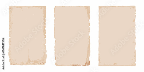 Three rectangular aged paper textures arranged vertically on a white background