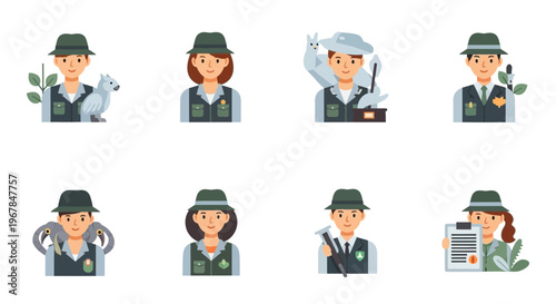 Park Ranger Icons Set: Wildlife, Nature, Conservation, and Staff Collection