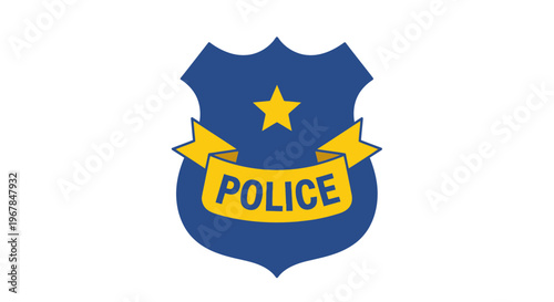 Police Badge Emblem with Star and Banner - Law Enforcement Symbol