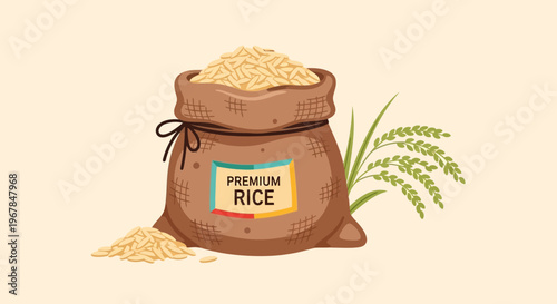 Premium Rice Bag with Spikes, Healthy Food Ingredient, Grain Staple