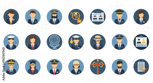 Professional Icon Set: Diverse Professions and Uniforms