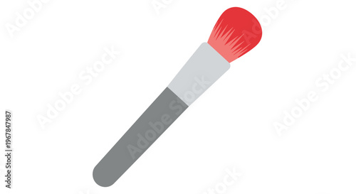 Professional Makeup Brush with Red Bristles Isolated on White Background