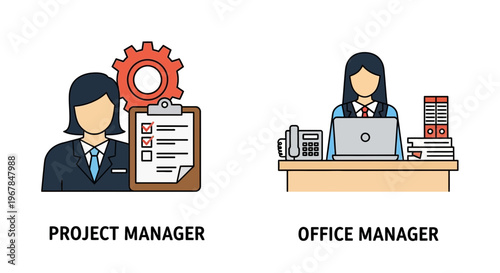 Project Manager and Office Manager Job Roles Illustrated