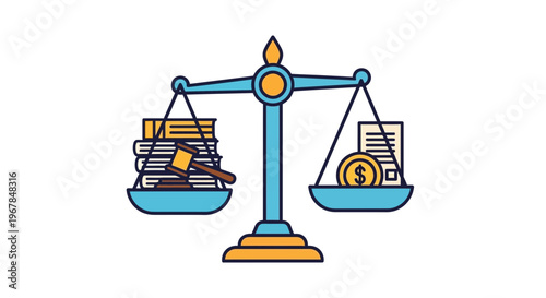 Scales of Justice Balancing Law Books and Money Coin