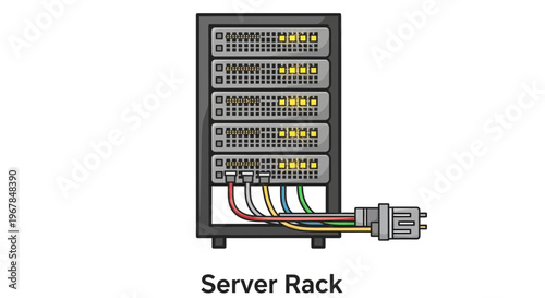Server Rack with Connected Cables and Lights