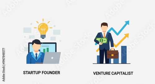 Startup Founder and Venture Capitalist Concepts, Business Growth and Investment