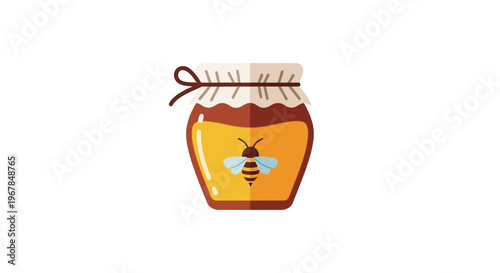 Sweet Honey Jar With Bee Illustration, Natural Food Product Icon