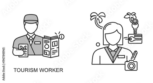 Tourism Worker Icon Set: Information and Hospitality Services