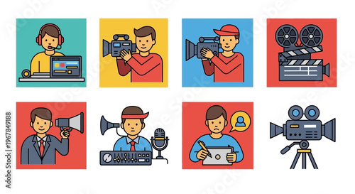 Video Production Icons: Filmmaking, Broadcasting, Content Creation & Media