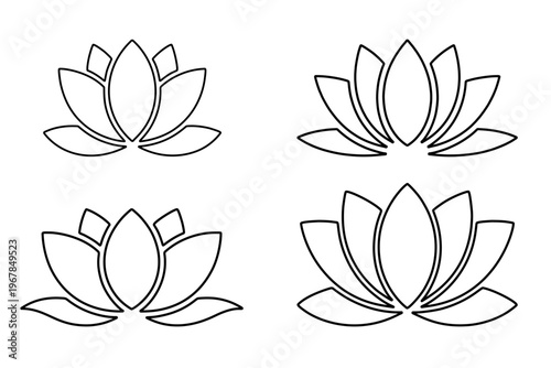 Collection of four black line art lotus flower designs