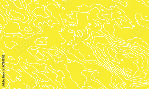 Abstract gold topographic lines on a Yellow background. white line waves topographical design. Geographic mountain contours Vector Illustration.