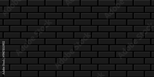 Black brick wall seamless pattern, texture for kitchen backsplash, interior decoration, plastic panel, building outdoor design. Abstract background, vector flat illustration
