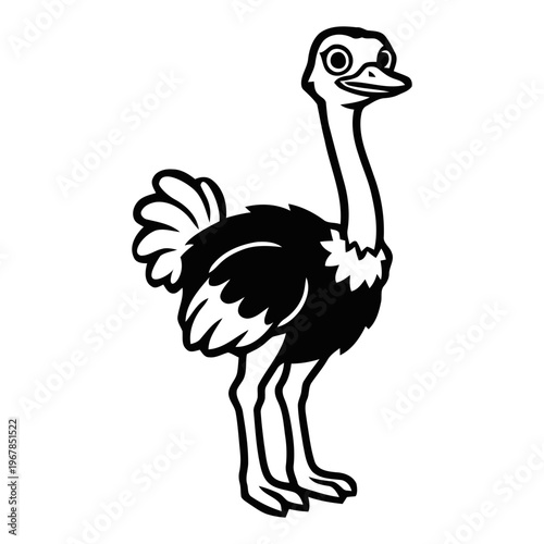 Cartoon ostrich standing tall with feathers fluffed up strong