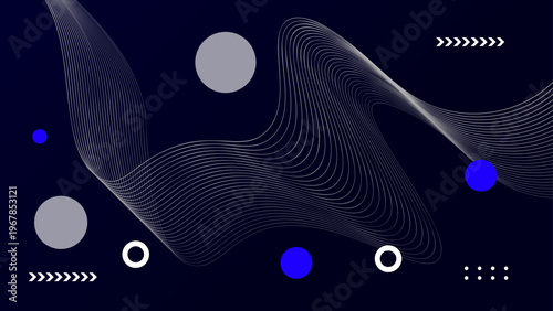 Professional navy blue backdrop with white wavy lines and blue accents