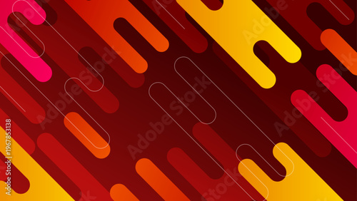 Hot abstract background with diagonal rounded lines in red and yellow