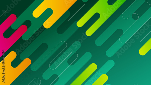 Fresh green background with multicolored diagonal rounded geometric shapes