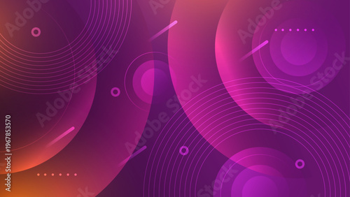 Colorful purple pink gradient background with glowing circular elements and tech style geometric line patterns