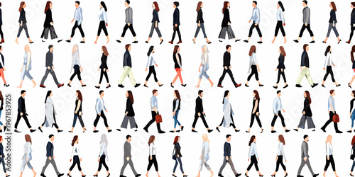 A large group of diverse people walking in the same direction