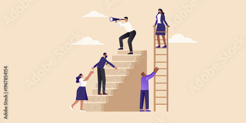 People climbing stairs of varying heights illustrating unequal opportunity
