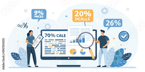 Team analyzing sales data and discounts displayed on a computer screen