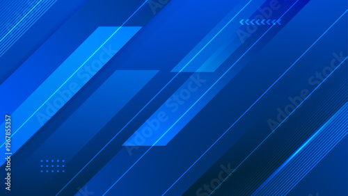 Sophisticated deep blue abstract layout with layered diagonal elements and dots