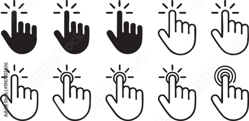 Click interaction icons with hand gestures for app and web usability