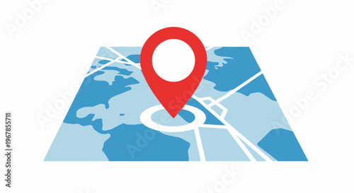Red map marker pin on a stylized world map illustration