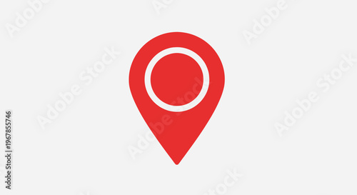 Red map pin icon on a clean white background, location marker, navigation symbol