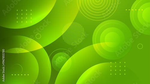 Vivid green abstract background with circular shapes and dot patterns for fresh environmental concept design