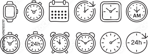 Business time tracking vector icons for workflow management scheduling and deadline concepts