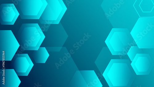 Futuristic cyan technology background with abstract hexagon shapes and glowing effects