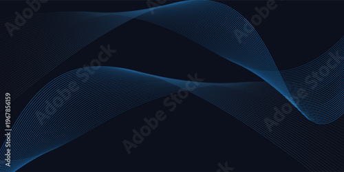 A stunning abstract and dynamic digital design with flowing blue waves on a dark background, curved fine lines and a dotted pattern that creates a sense of movement and energy.
