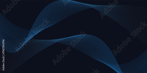 A stunning abstract and dynamic digital design with flowing blue waves on a dark background, curved fine lines and a dotted pattern that creates a sense of movement and energy.