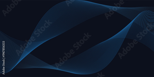 A stunning abstract and dynamic digital design with flowing blue waves on a dark background, curved fine lines and a dotted pattern that creates a sense of movement and energy.