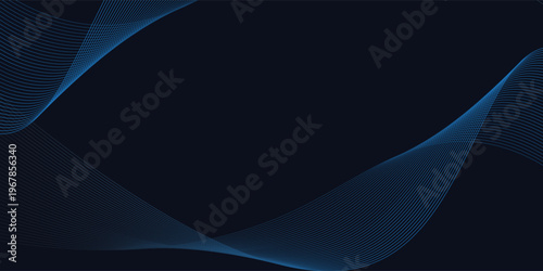 A stunning abstract and dynamic digital design with flowing blue waves on a dark background, curved fine lines and a dotted pattern that creates a sense of movement and energy.